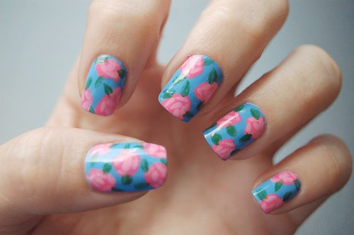 Blue Floral Nail Design