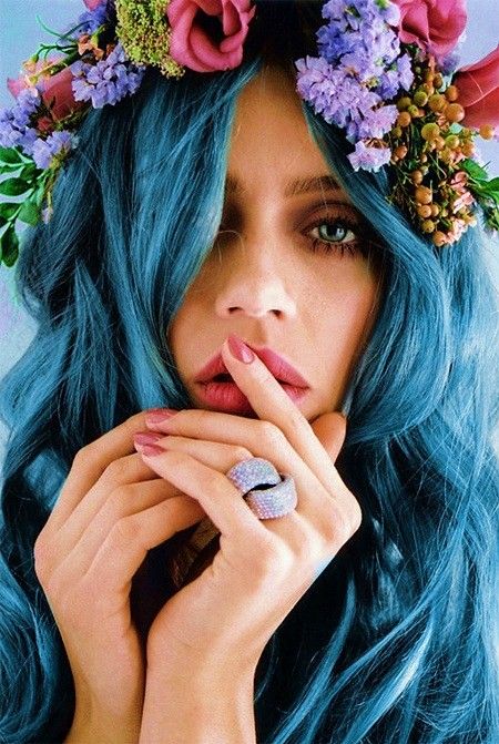 Blue Hair with Flower Crown