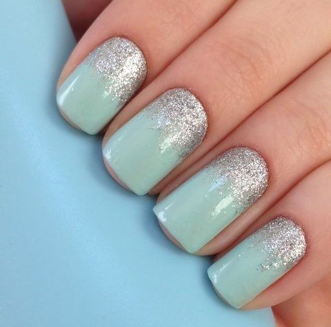 Blue Nails with Glitter