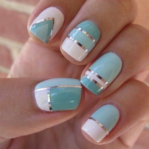 Blue Patterned Nail Design Idea