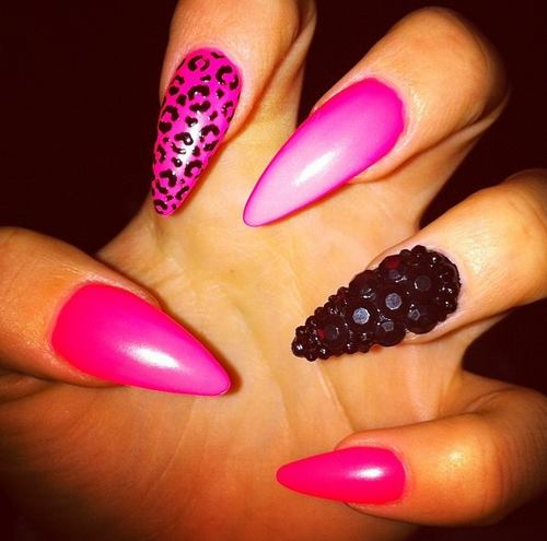 Bright Pink Stiletto Nails