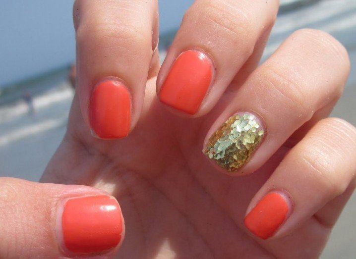 Coral Nails with Glitter