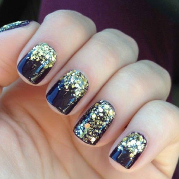 Dark Color Nails with Glitter