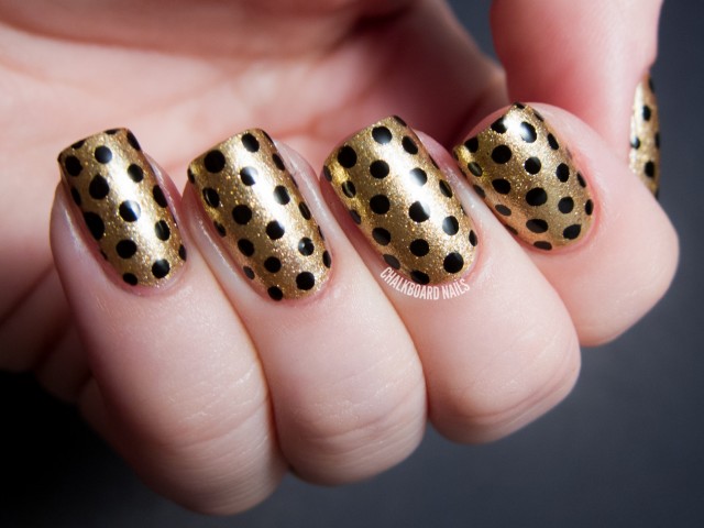Dotted Golden Nails Art Design