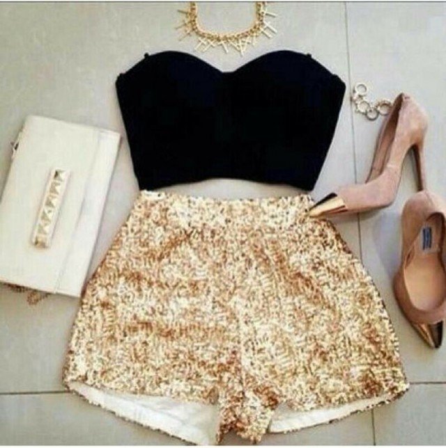 Elegant Outfit Idea with Sequined Shorts