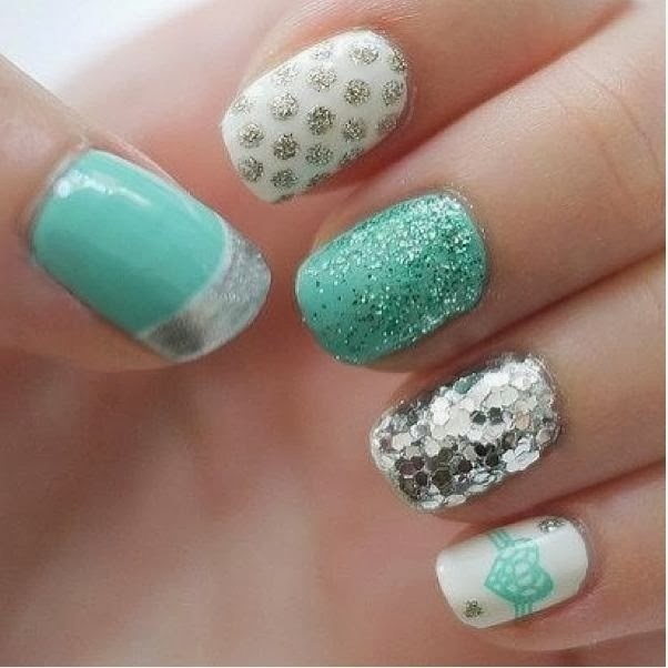 Embellished Mismatched Nail Designs