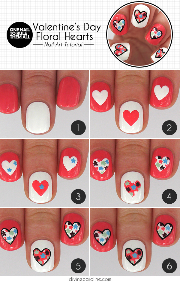 Floral Heart Nail Design