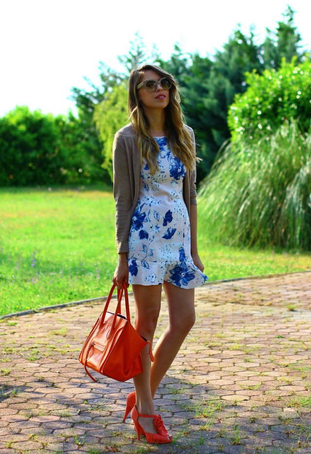 Floral Printed Dress with Orange Sandals