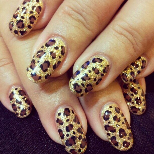 Golden Animal Print Nails Art Design