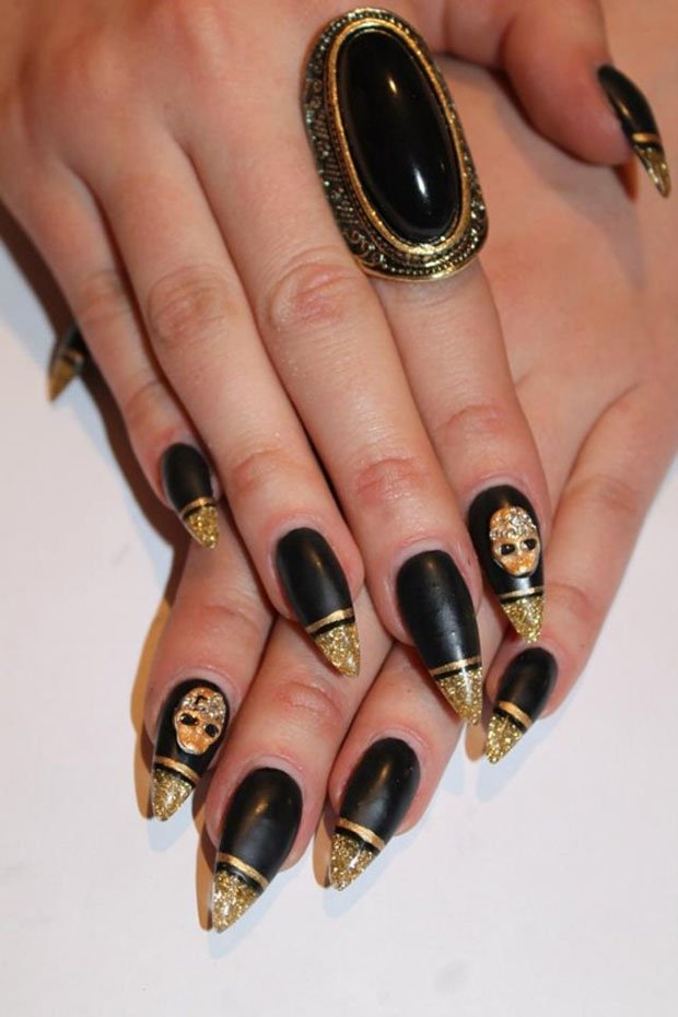 Golden Embellished Nails Art Design