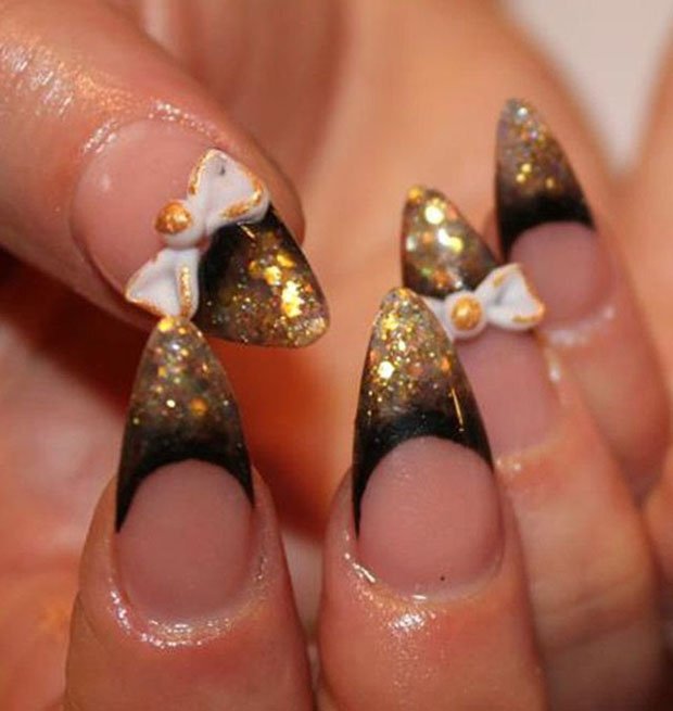 Golden Stiletto Nails Art Design