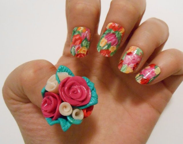 Green Floral Nail Design