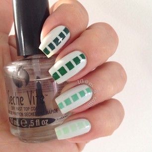 Green and White Nails