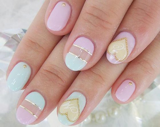 Heart Embellished Nail Design