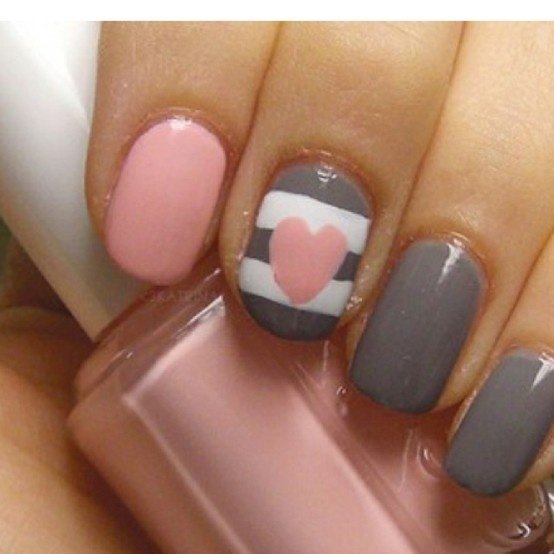 Grey Heart Nail Designs