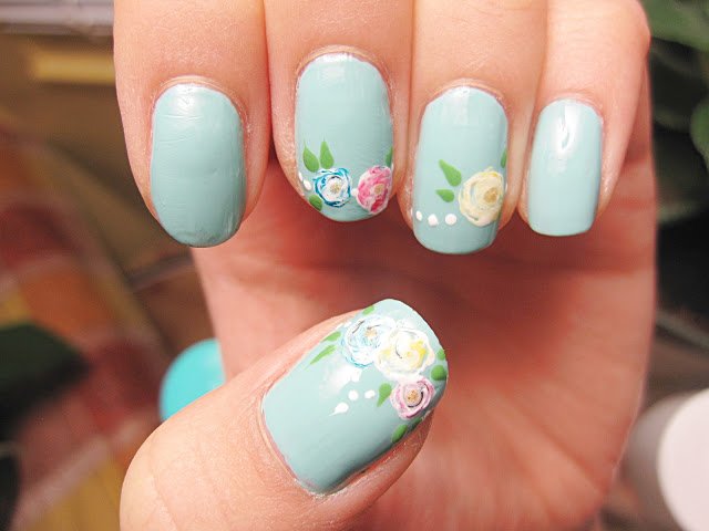 Light Blue Floral Nail Design