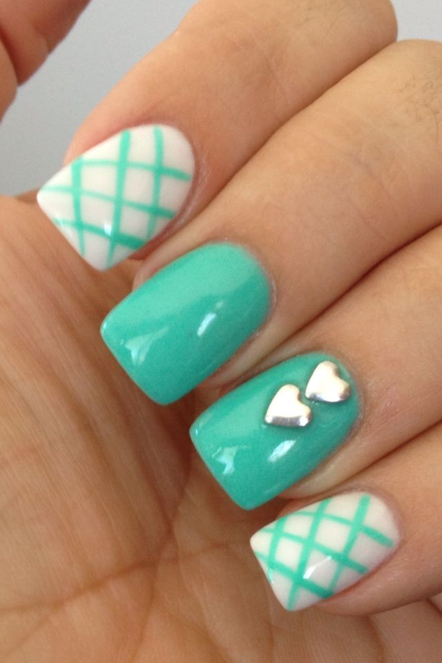 Mint Patterned Nail Design Idea