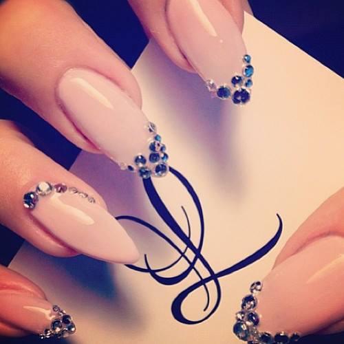 Nude Embellished Stiletto Nails