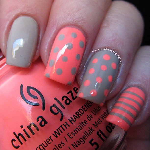 Orange Dotted Nail Design Idea