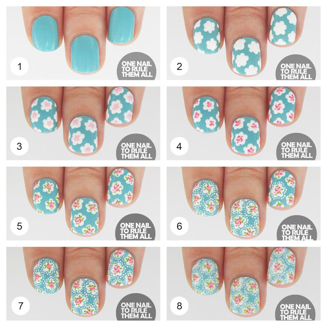 Pastel Blue Flower Nail Design