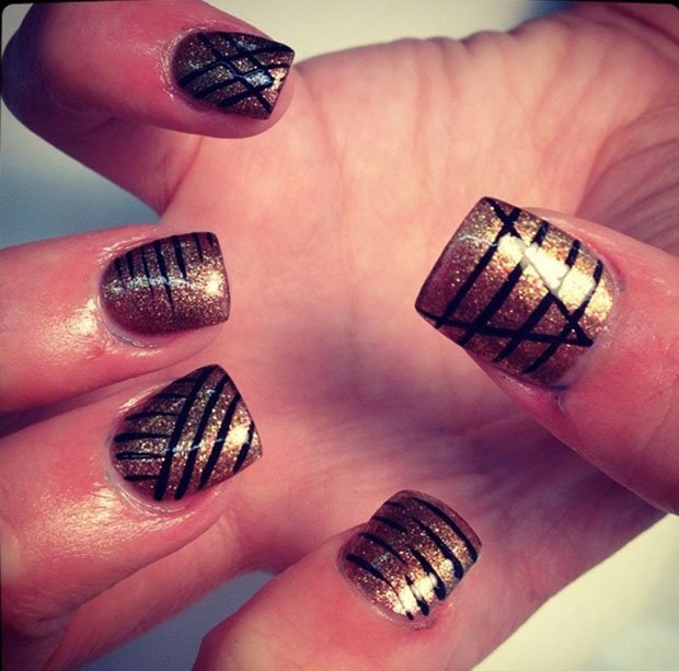 Patterned Golden Nails Art Design