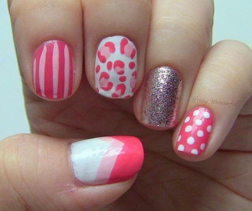 Pink Mismatched Nail Designs