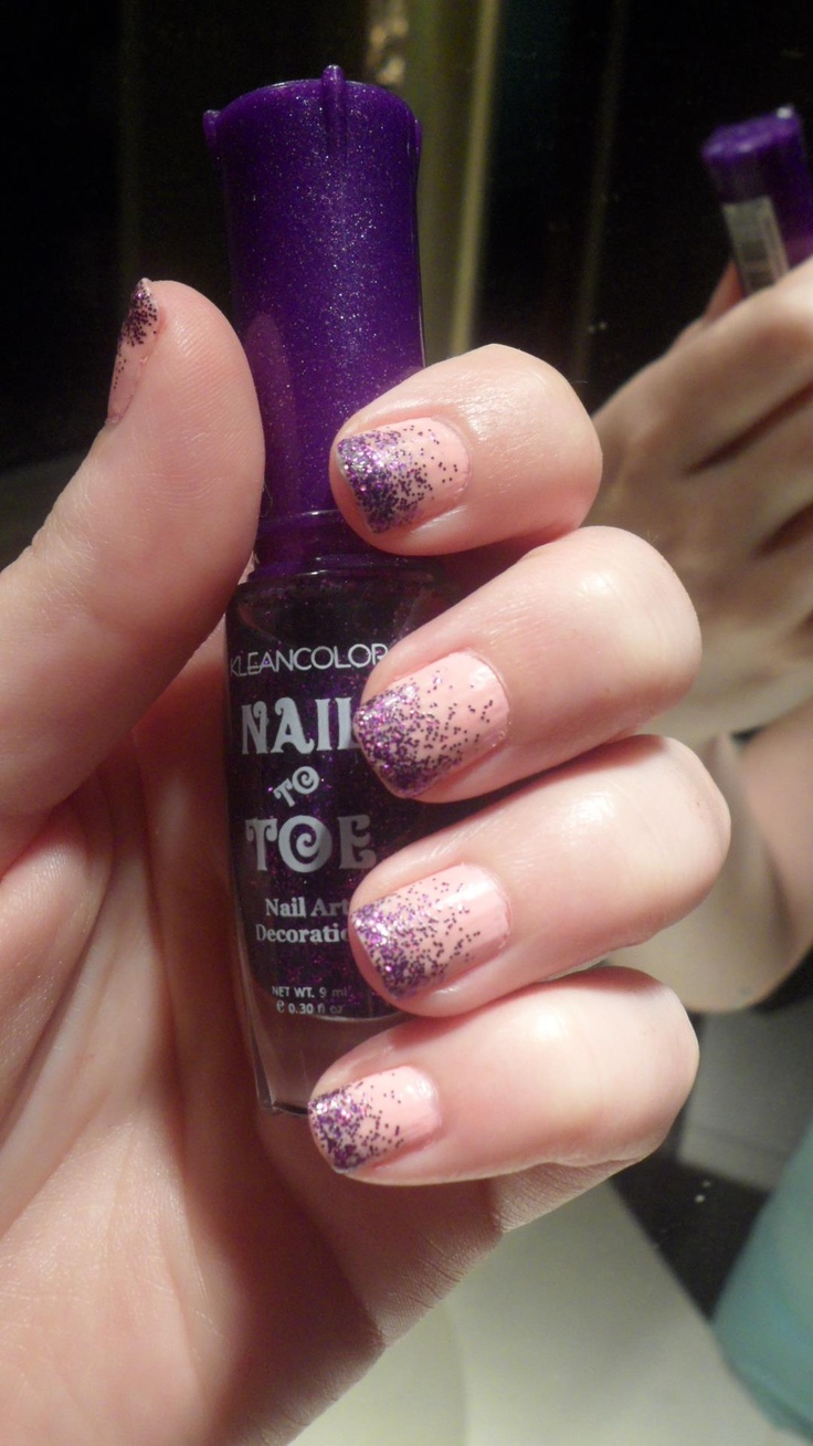 Pink Nails with Purple Glitter