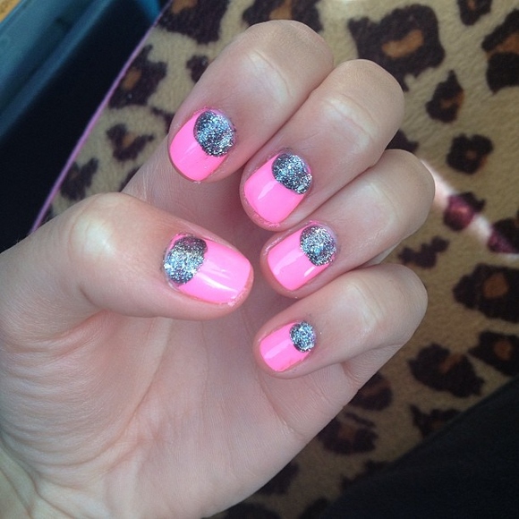 Pink Nails with Sliver Glitter