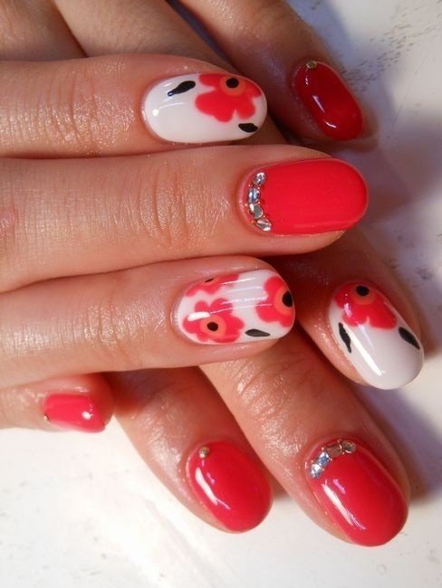 Red Floral Nail Design