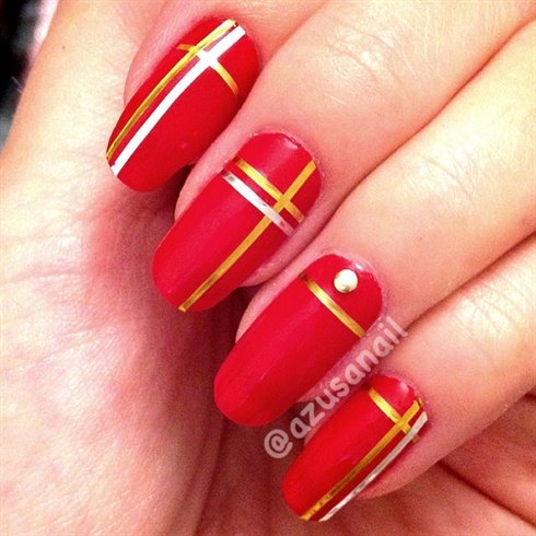 Red and Golden Nails Art Design