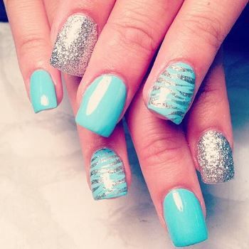 Teal Nail with Animal Print