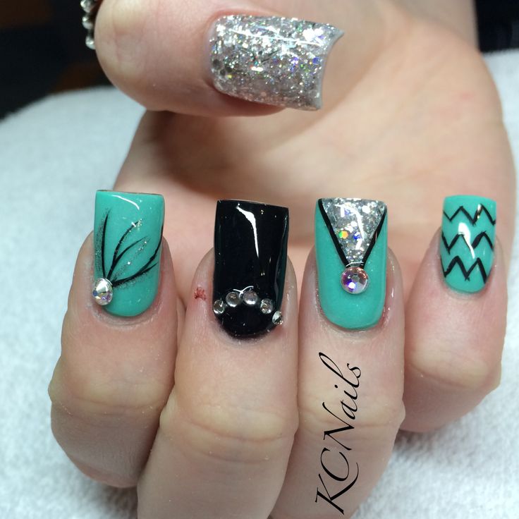 Teal Nails with Studs
