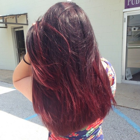 Rich burgundy Ombré Hairstyle for Long Hair