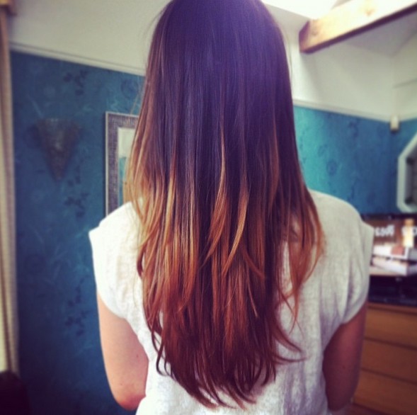 Back View of Long Dark to Blonde Straight Ombre Hair for Girls