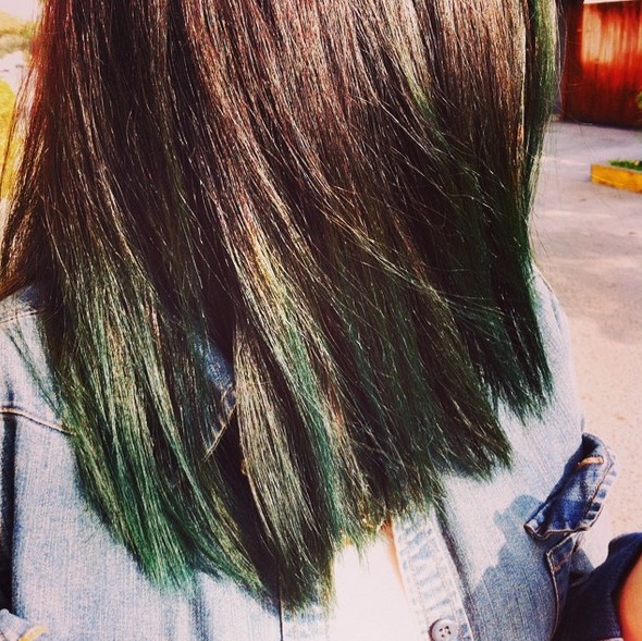 Brunette Hair with Dark Green Color