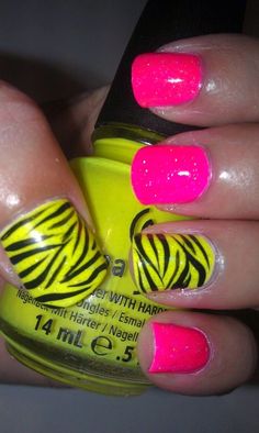 Animal Print Neon Nail Design