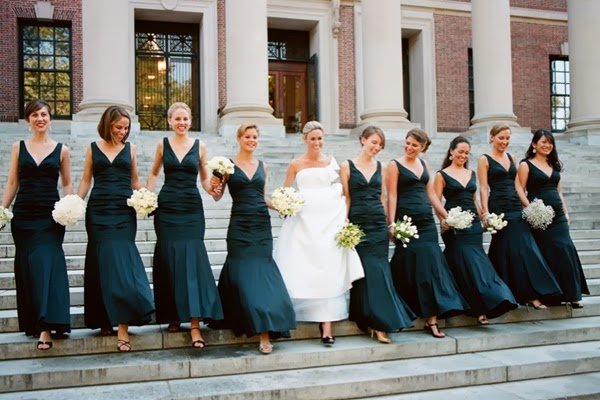 Black V-neck Bridesmaid Dress