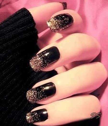 Black and Gold Glitter Nails