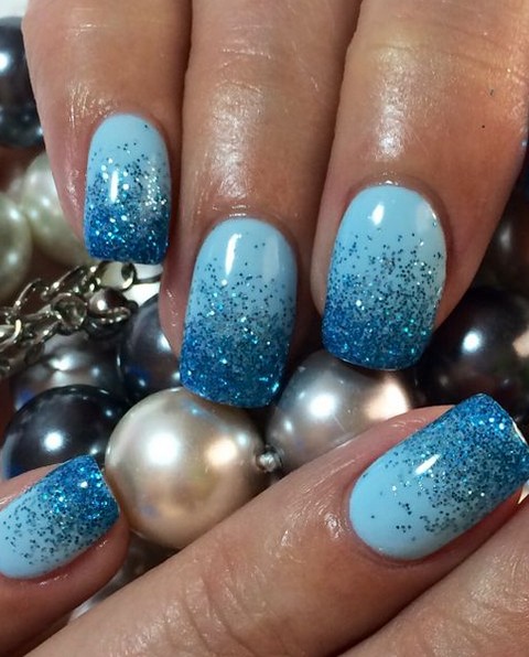 Blue Glitter Nails