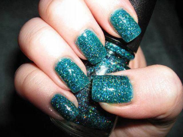 Blue Nails with Glitter