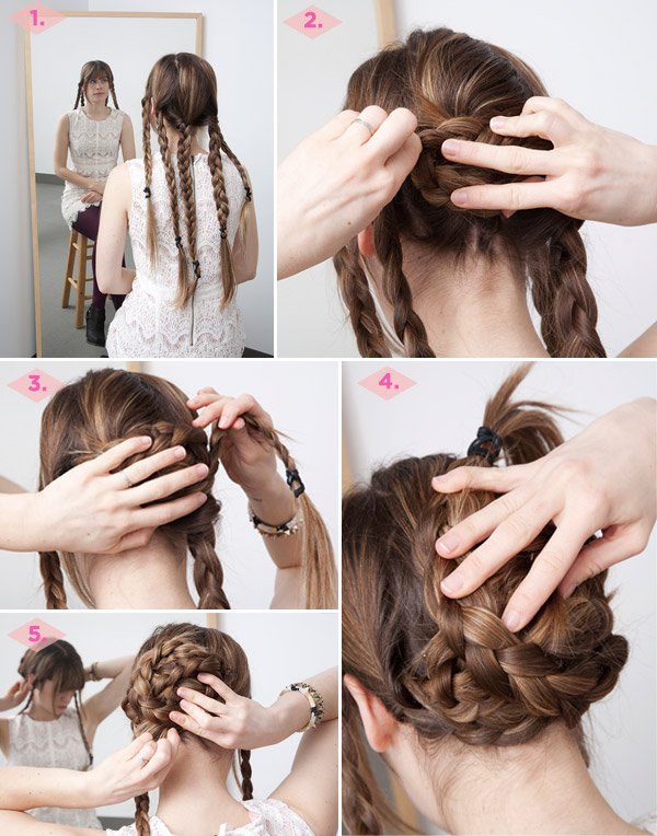 Braided Updo Hairstyle Tutorial for Brown Hair