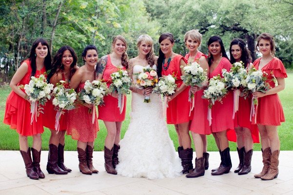 Bright Coral Bridesmaid Dresses