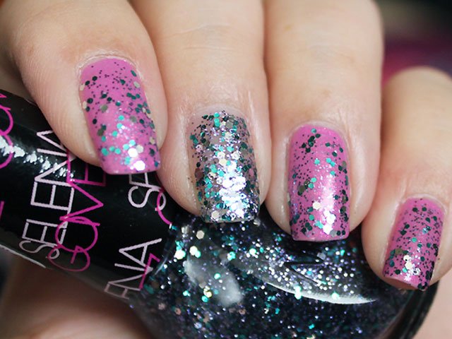 Bright Pink Glitter Nails