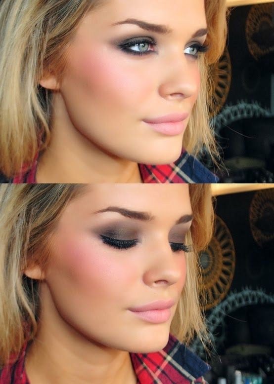 Brownish Grey Smokey Eyes and Pink Blush