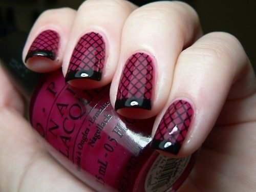 Checked Burgundy Nail Design