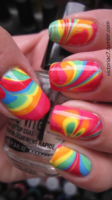 DIY Colorful Water Marble Nails