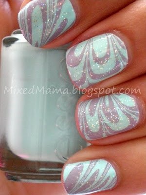 DIY Mint Water Marble Nails