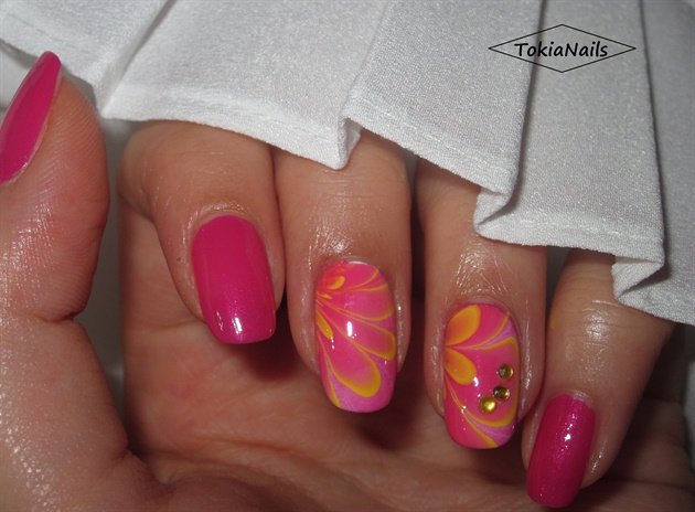 DIY Pink Water Marble Nails