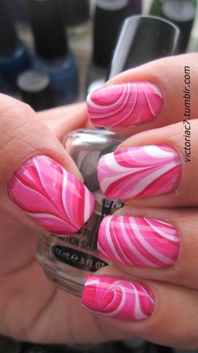 DIY Pink Water Marble Nails