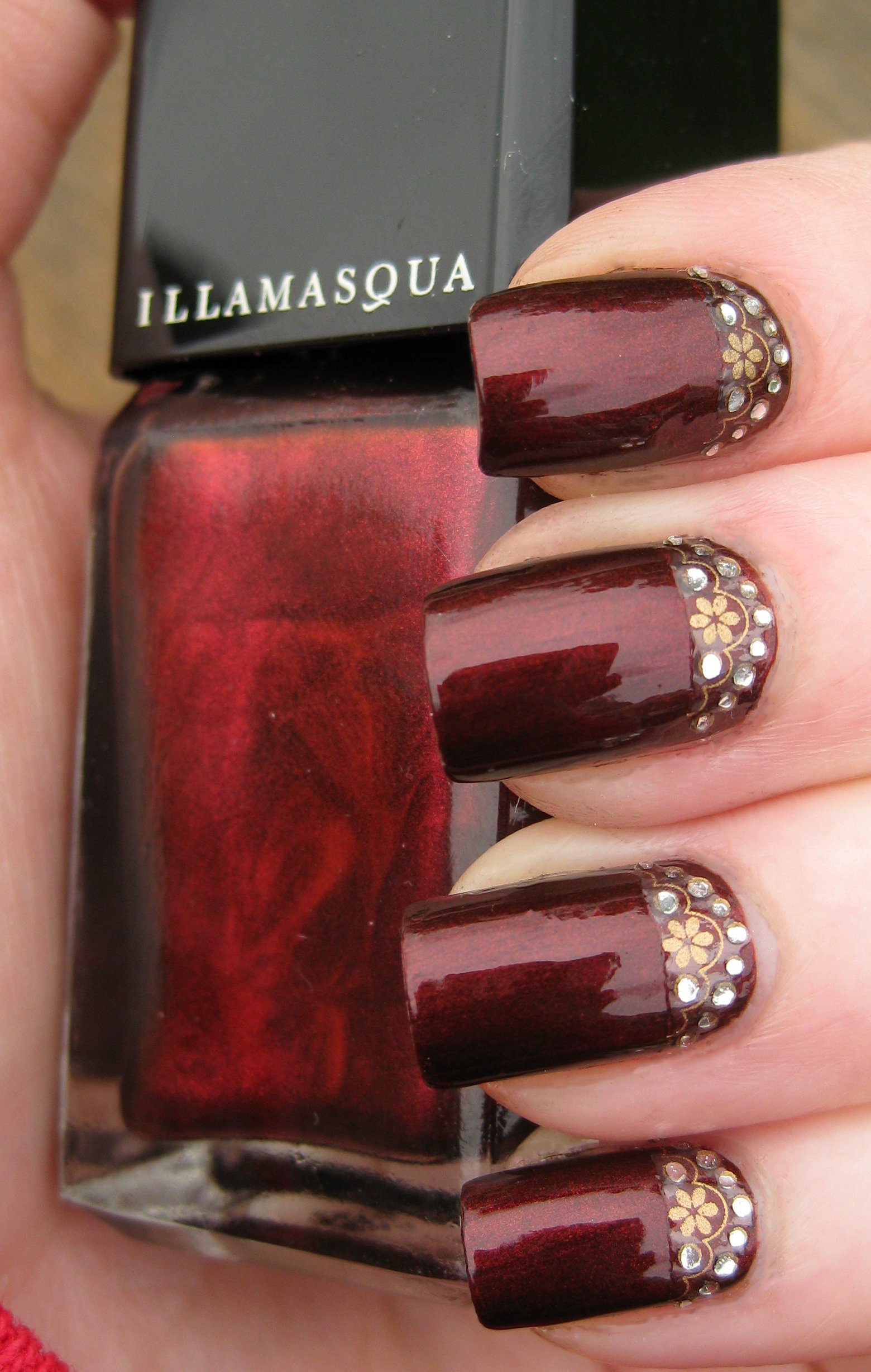 Embellished Burgundy Nail Design